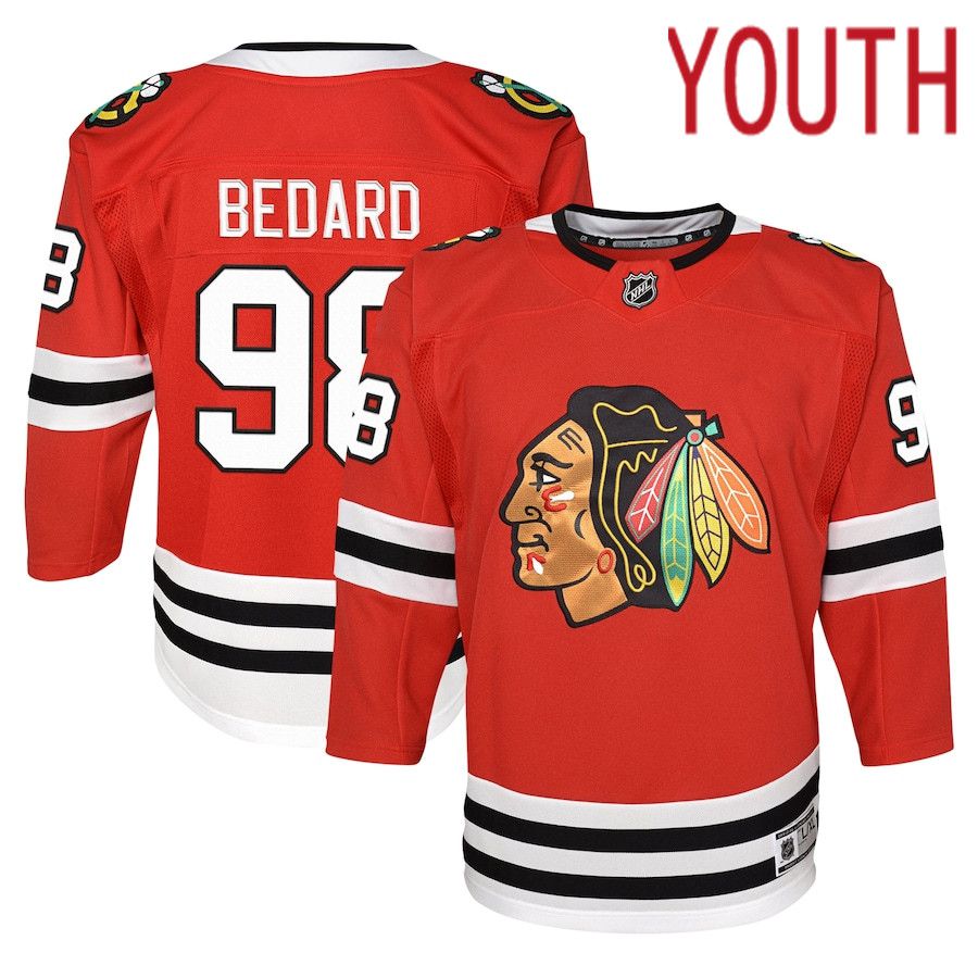 Youth Chicago Blackhawks #98 Connor Bedard Red Home Premier Player NHL Jersey->carolina hurricanes->NHL Jersey